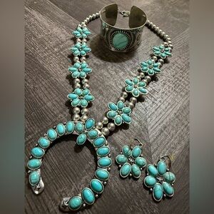 Western Boho Turquoise Floral Jewelry Set